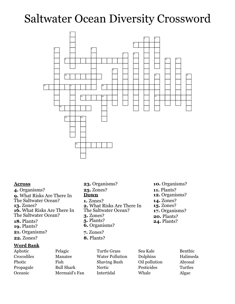 Saltwater Ocean Diversity Crossword