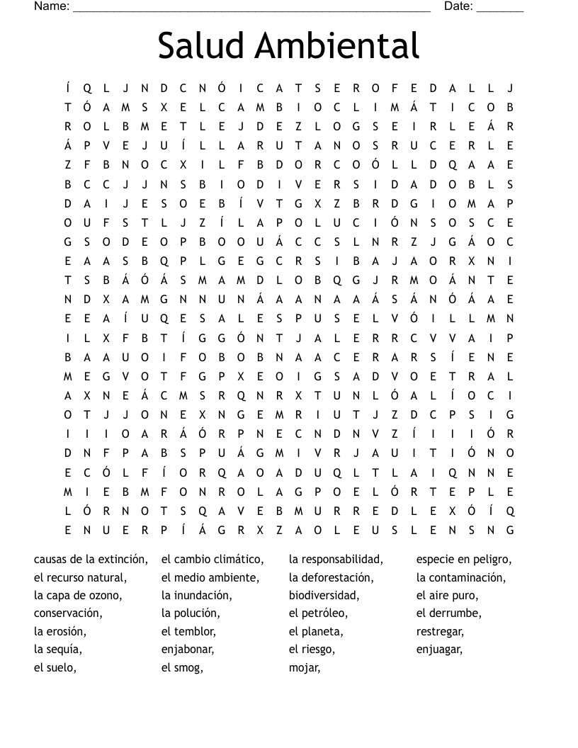 Salud Ambiental Word Search