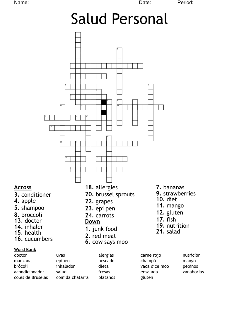 Salud Personal Crossword