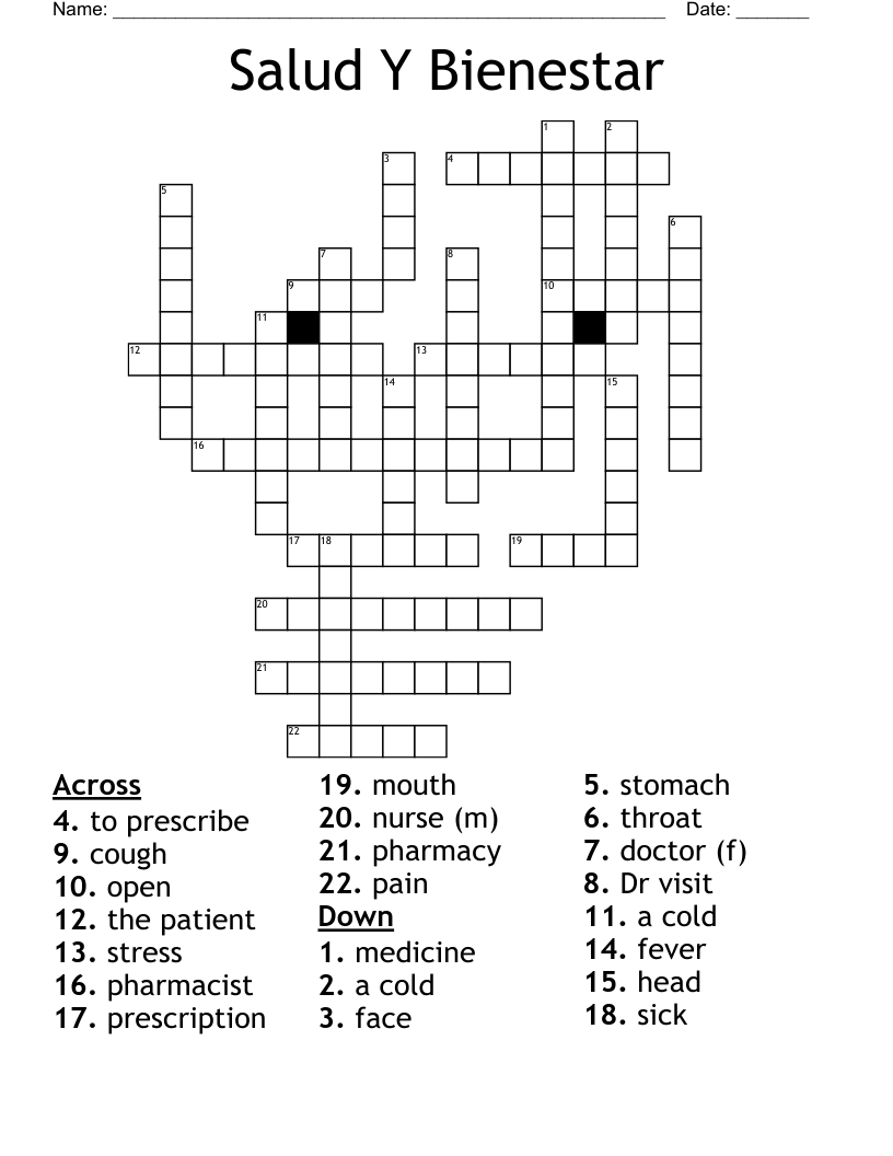 Salud Y Bienestar Crossword