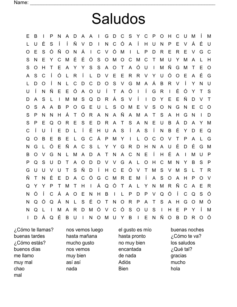 Saludos Word Search
