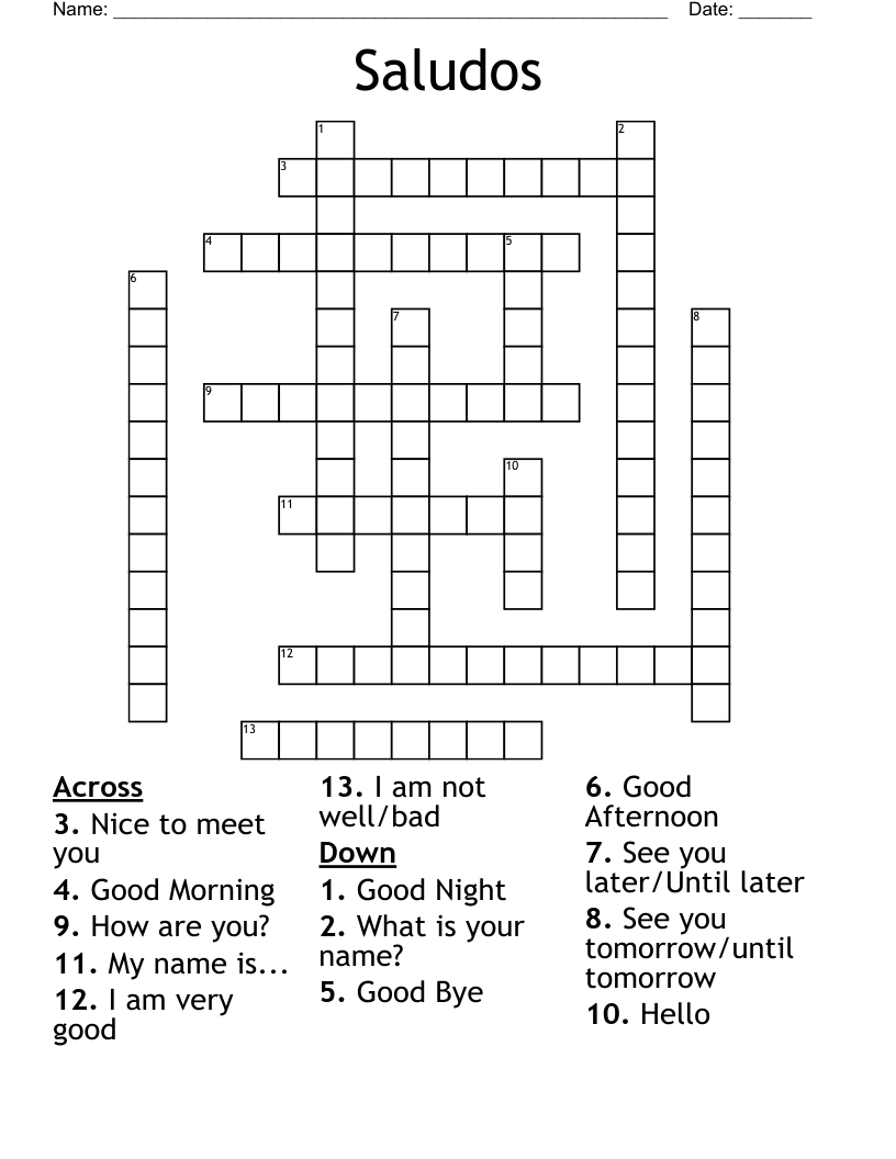 Saludos Crossword