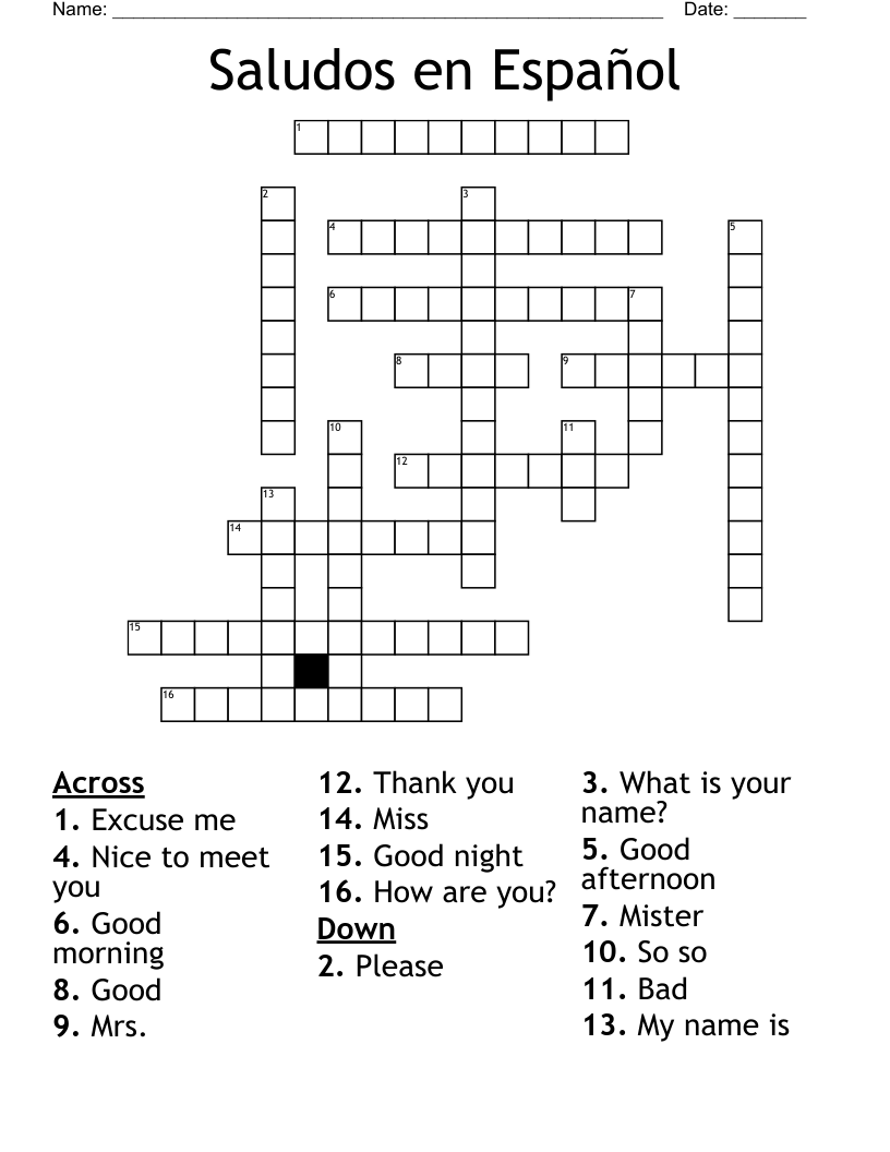 Saludos en Español Crossword