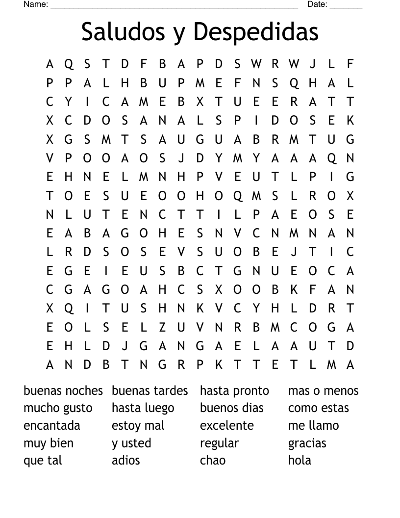 Saludos y Despedidas Word Search