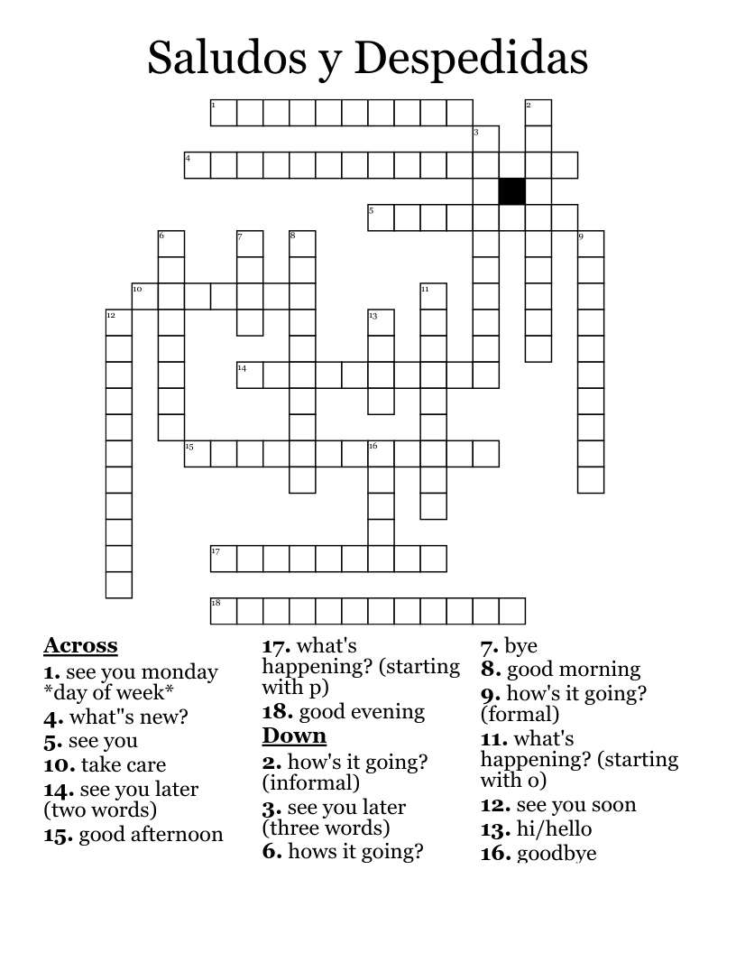 Saludos y Despedidas Crossword