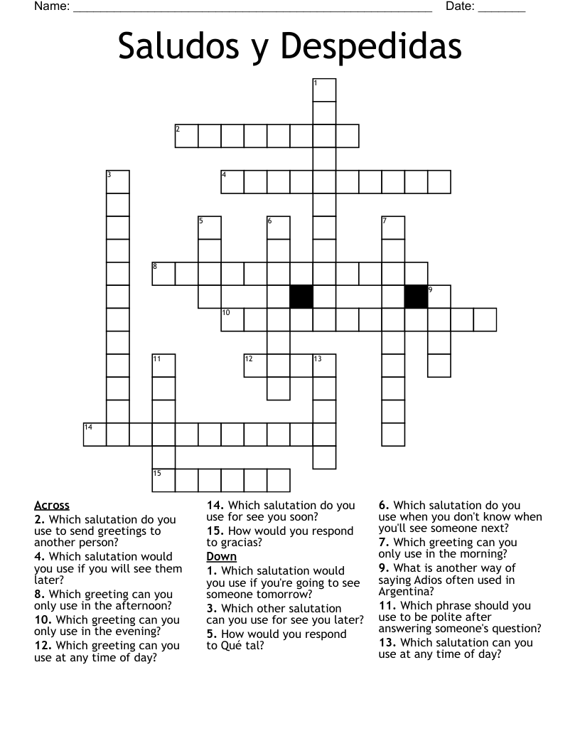 Saludos y Despedidas Crossword