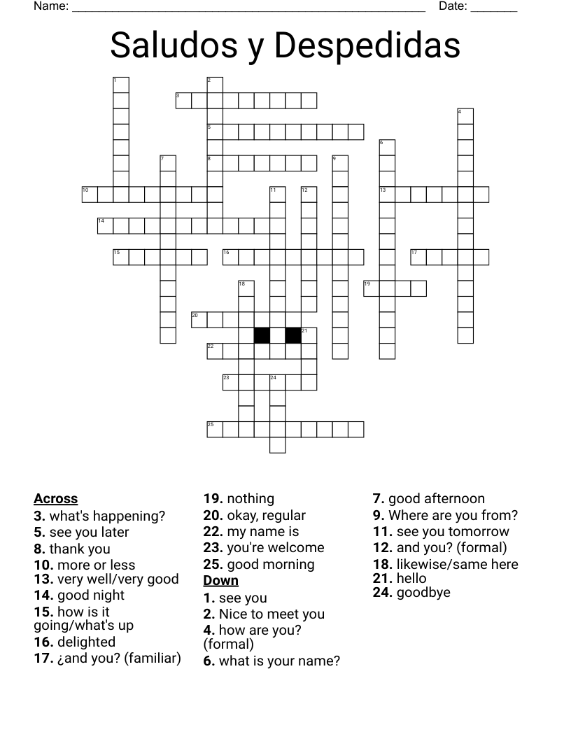 Saludos y Despedidas Crossword