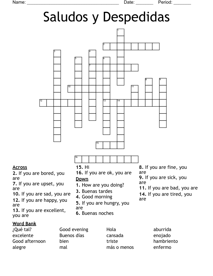 Saludos y Despedidas Crossword