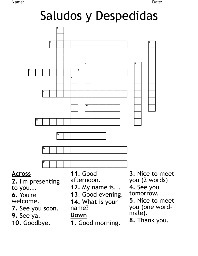 Saludos y Despedidas Crossword