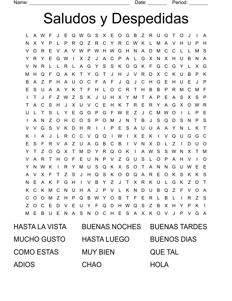 Saludos y Despedidas Word Search