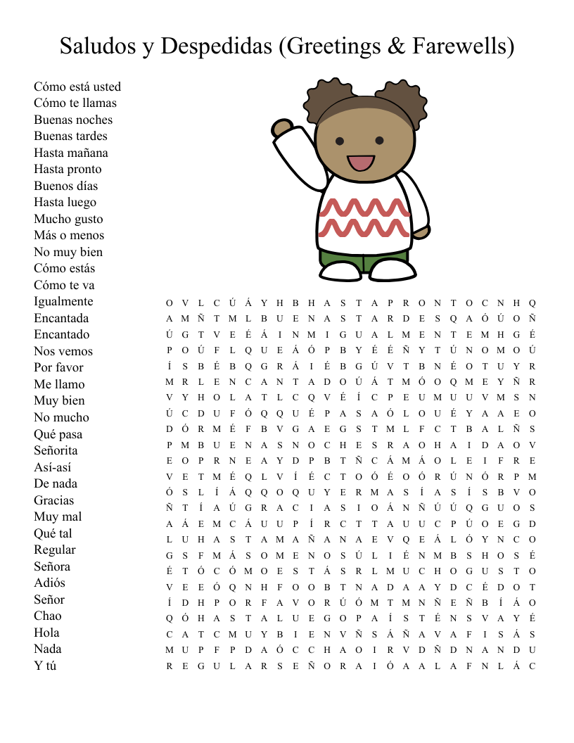 Saludos y Despedidas (Greetings & Farewells) Word Search