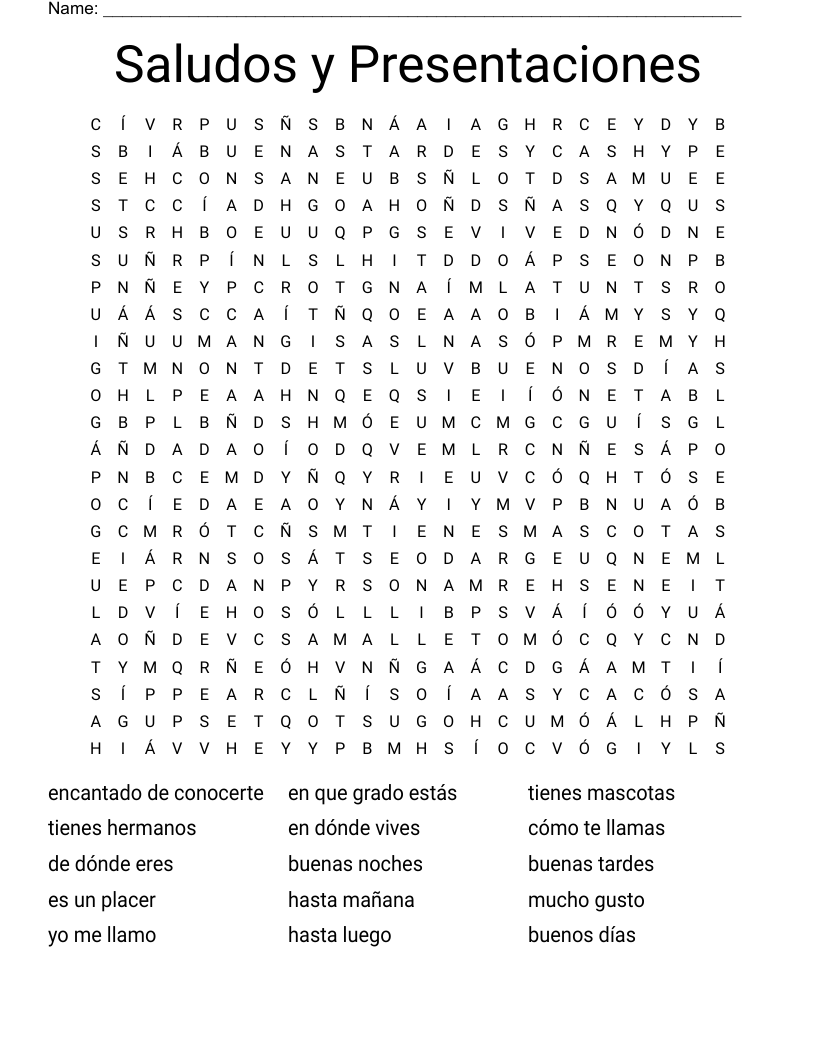 Saludos y Presentaciones Word Search