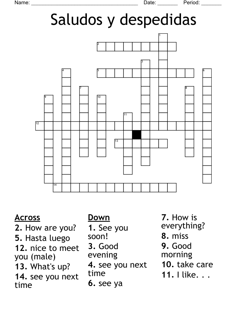 Saludos y despedidas Crossword