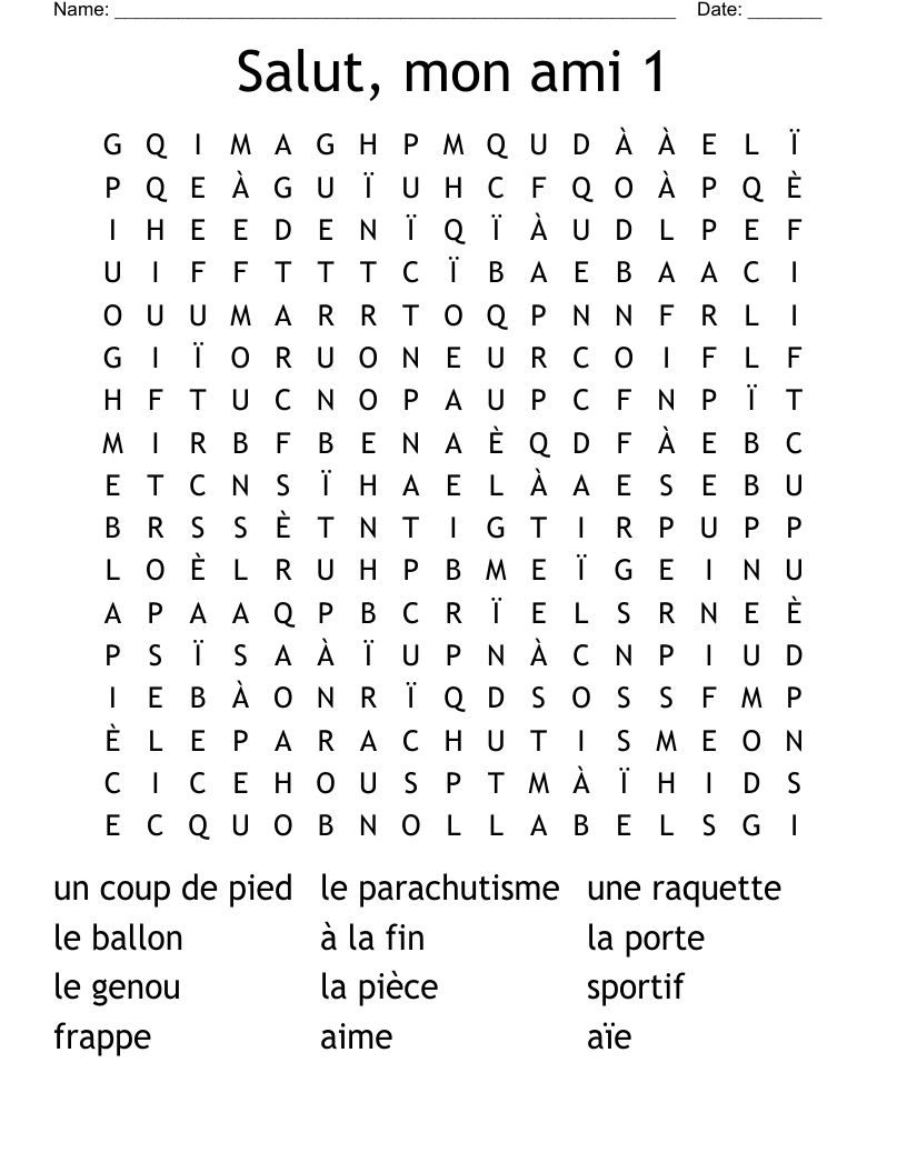 Salut, mon ami 1 Word Search