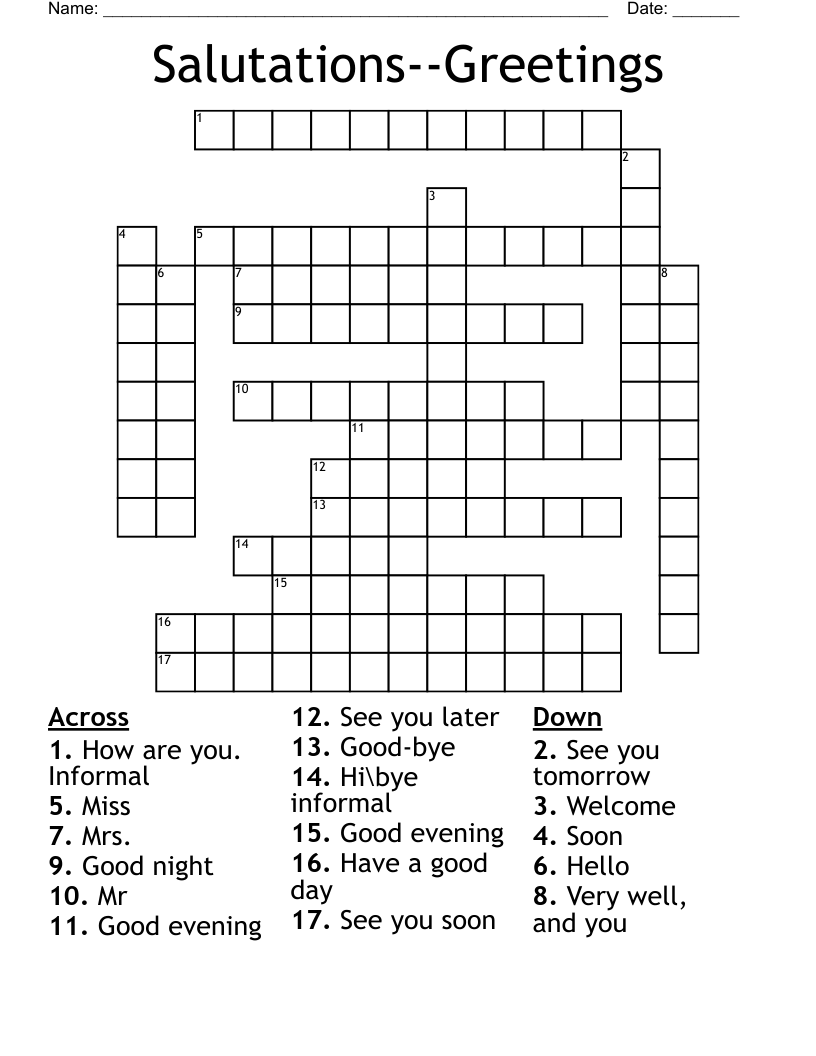 Salutations--Greetings Crossword