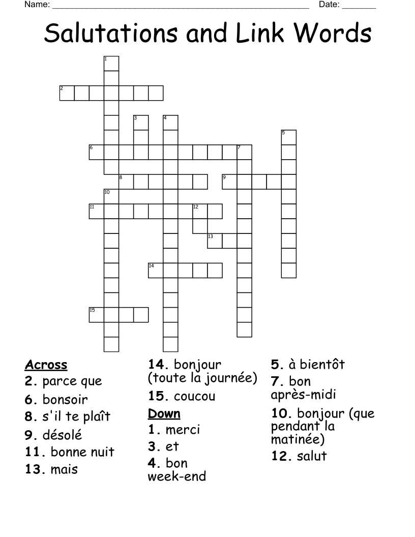 Salutations and Link Words Crossword