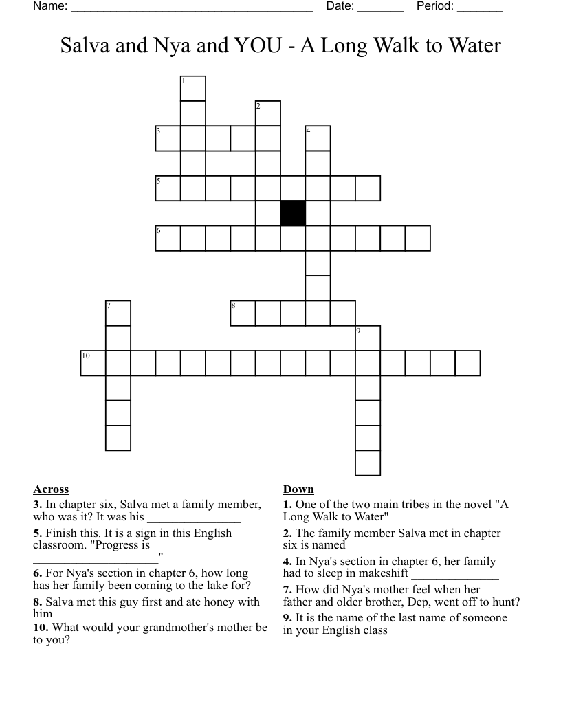 Salva and Nya and YOU - A Long Walk to Water Crossword