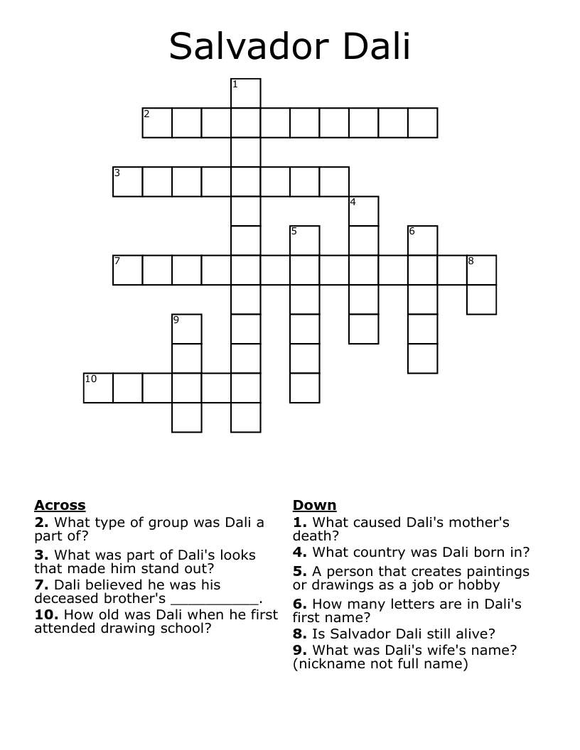 Salvador Dali Crossword