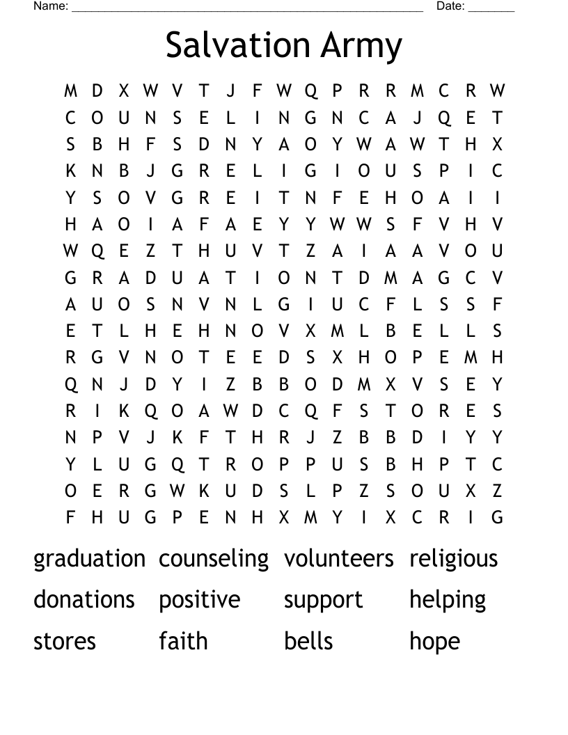 Salvation Army Word Search