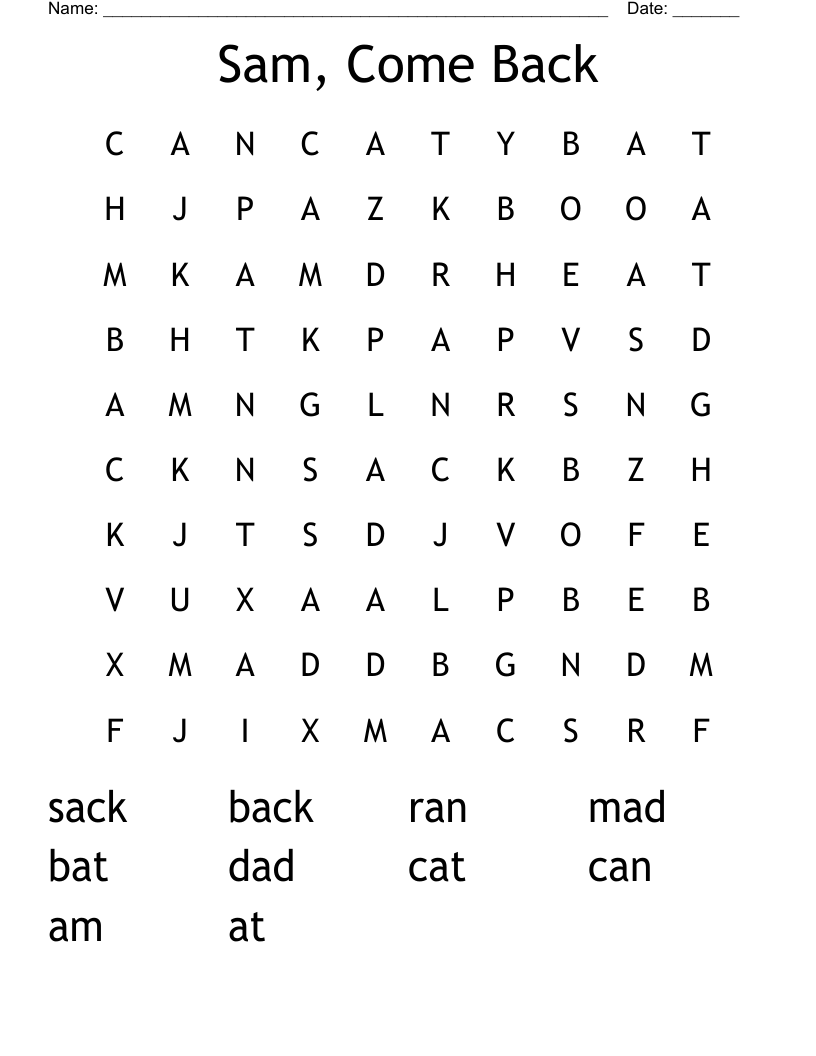 Sam, Come Back Word Search
