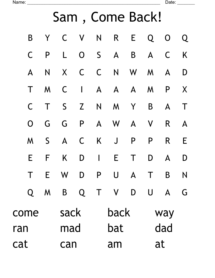 Sam , Come Back! Word Search