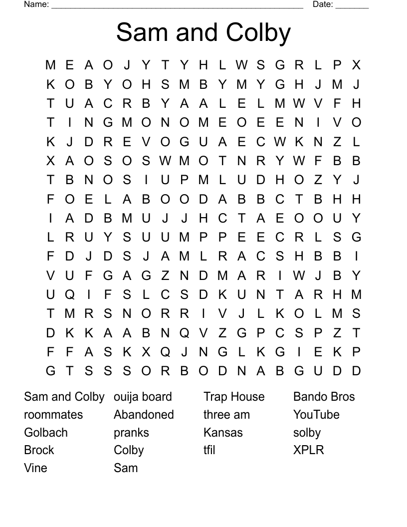 Sam and Colby Word Search