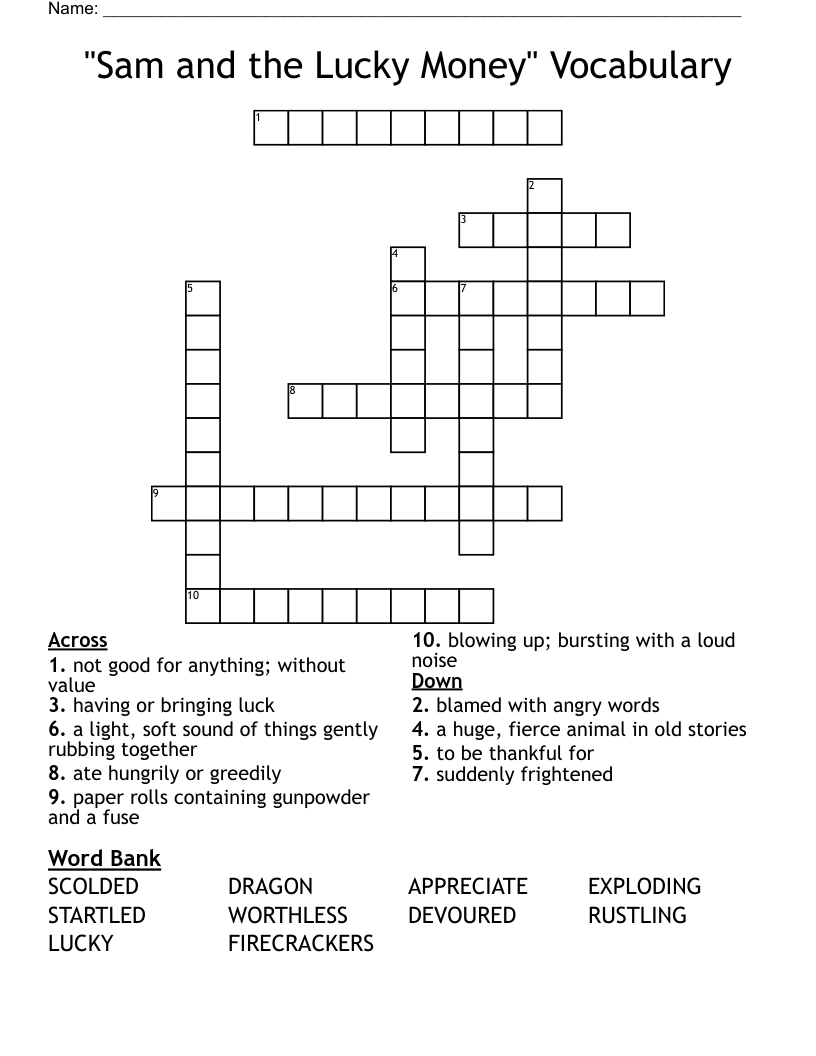 "Sam and the Lucky Money" Vocabulary Crossword