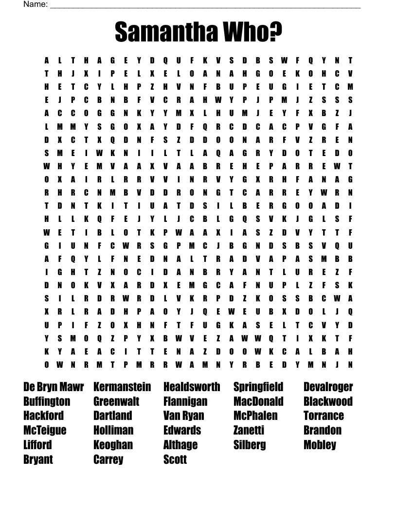 Samantha Who? Word Search