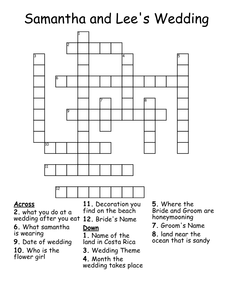 Samantha and Lee's Wedding Crossword