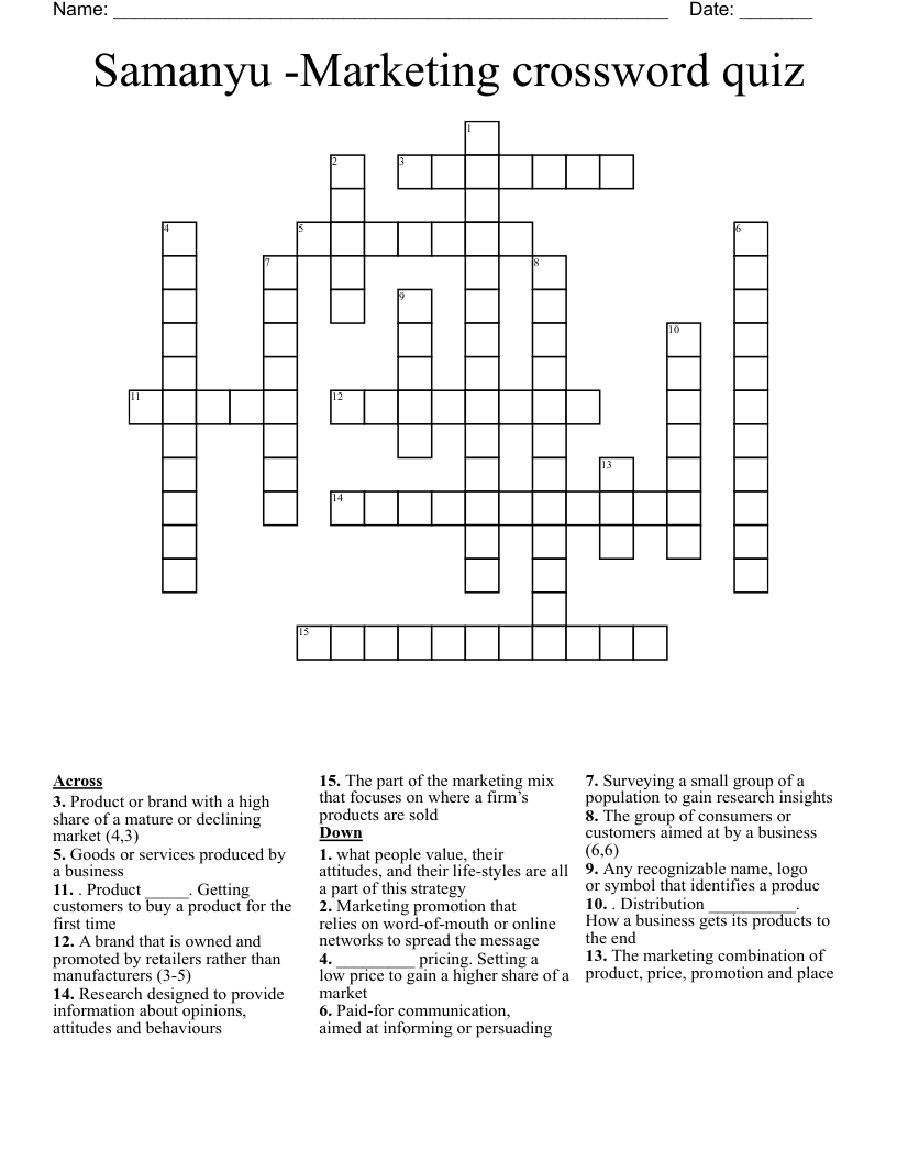 Samanyu -Marketing crossword quiz