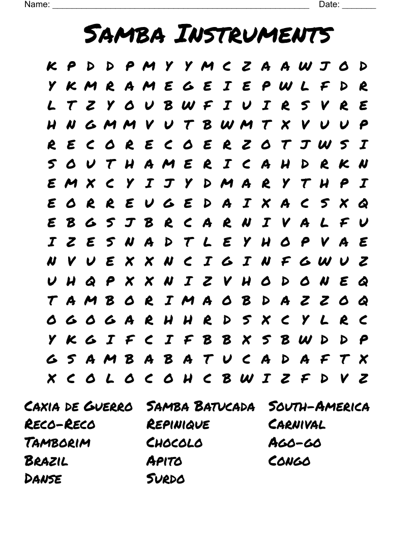 Samba Instruments Word Search