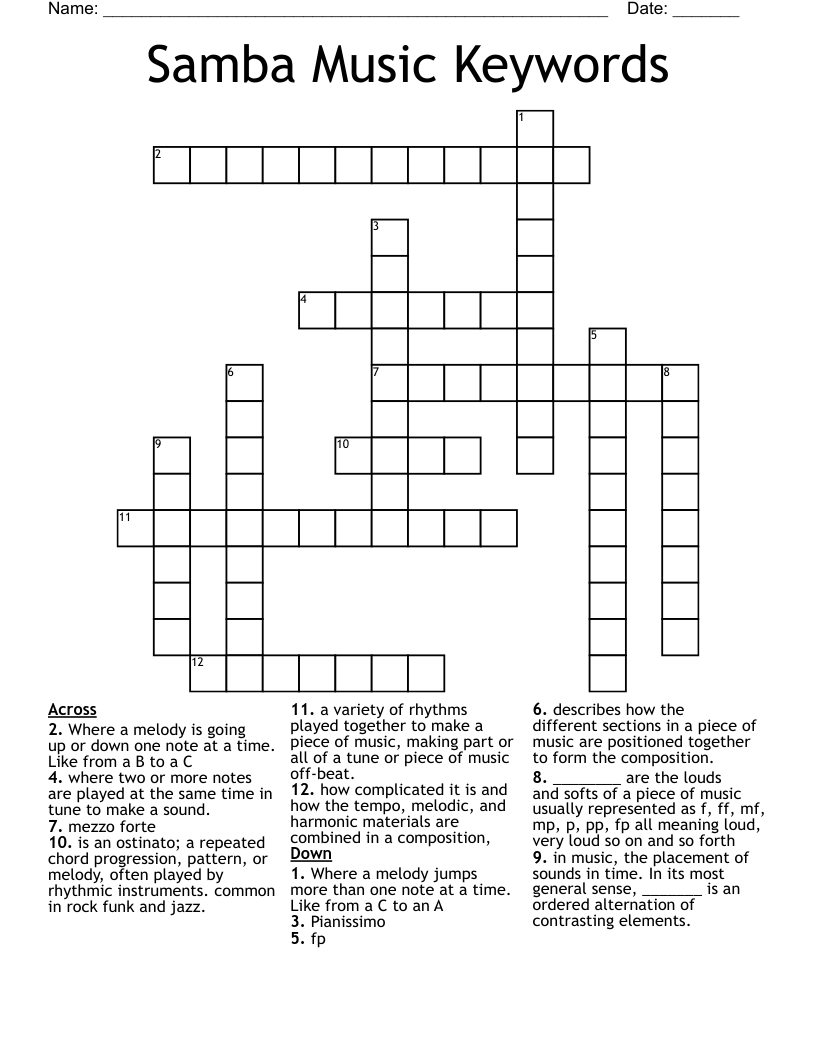 Samba Music Keywords Crossword