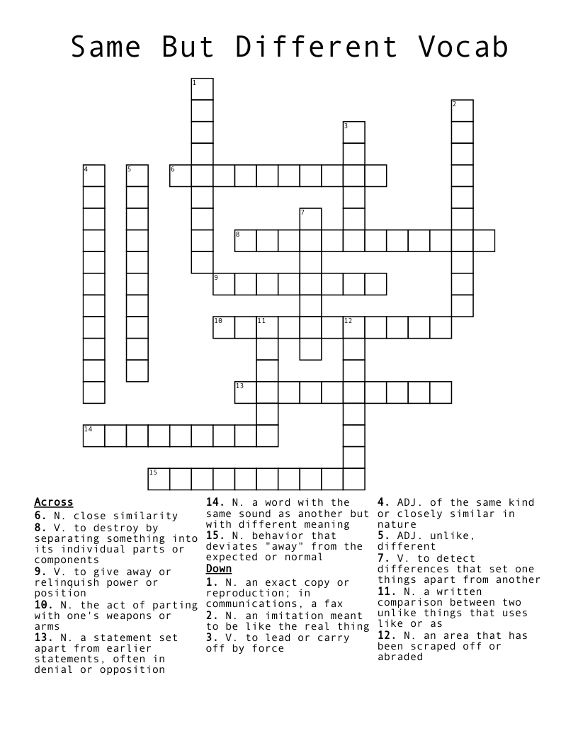 Same But Different Vocab  Crossword