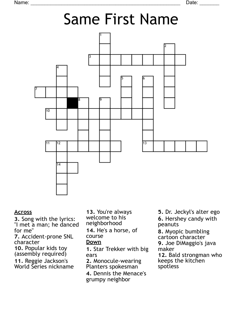 Same First Name Crossword