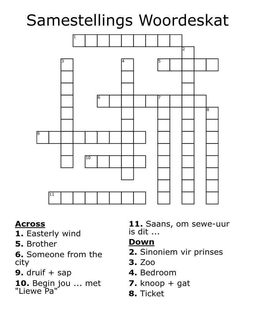Samestellings Woordeskat Crossword