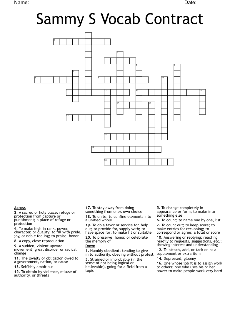 Sammy S Vocab Contract Crossword