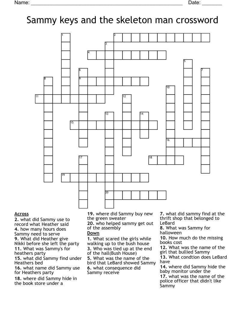 Sammy keys and the skeleton man crossword 