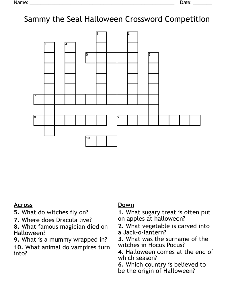 Sammy the Seal Halloween Crossword Competition
