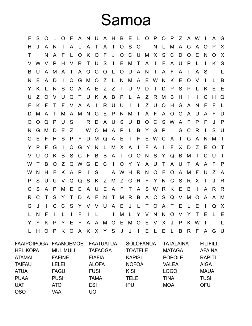 Samoa Word Search