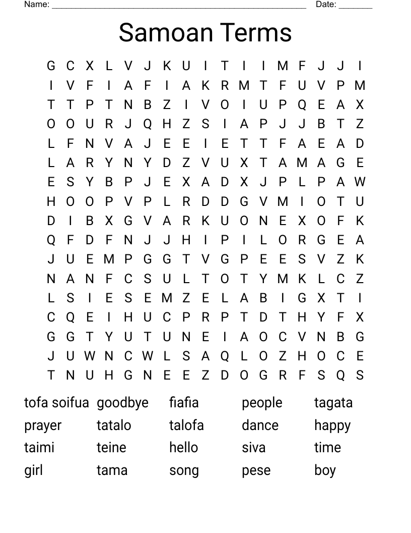 Samoan Terms Word Search