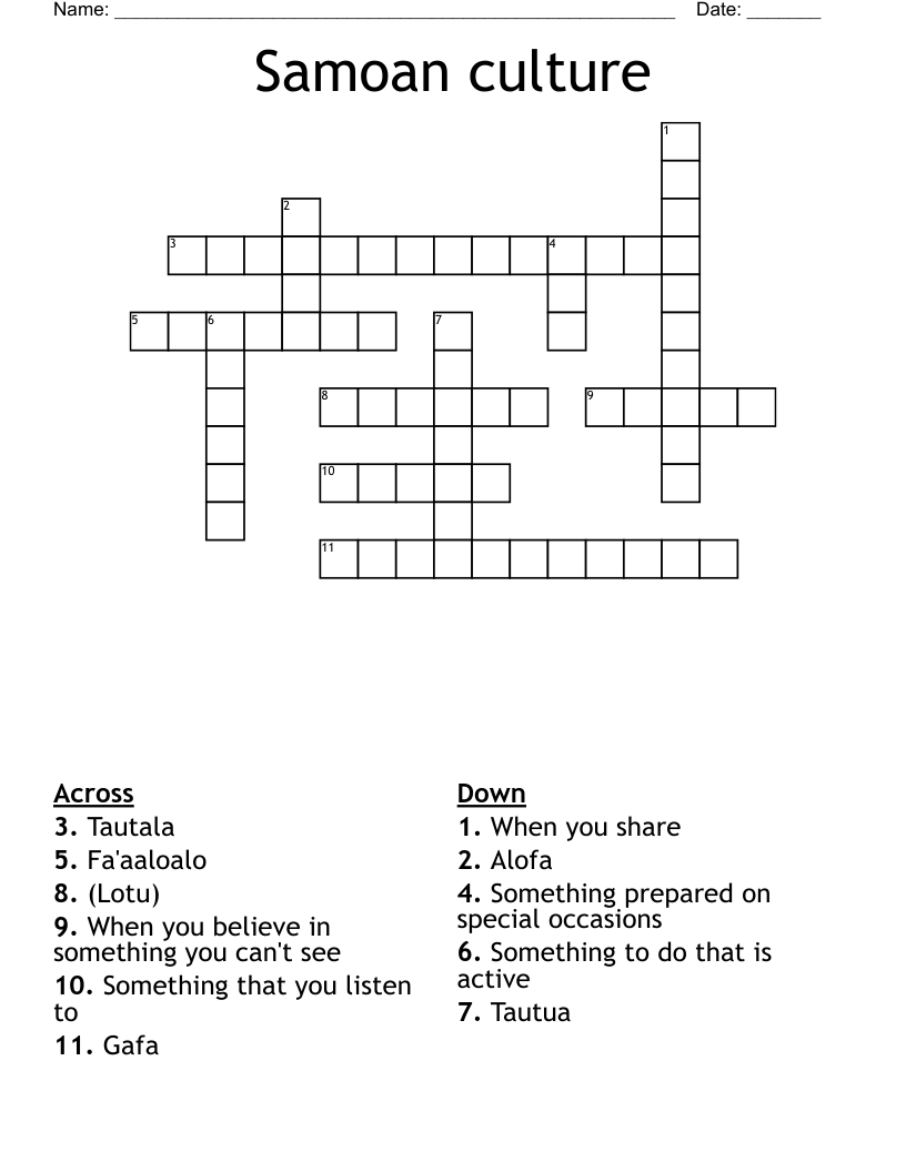 Samoan culture  Crossword