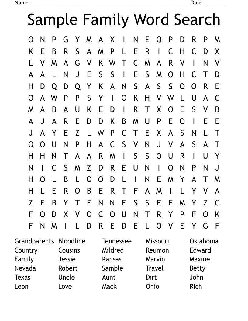 Sample Family Word Search