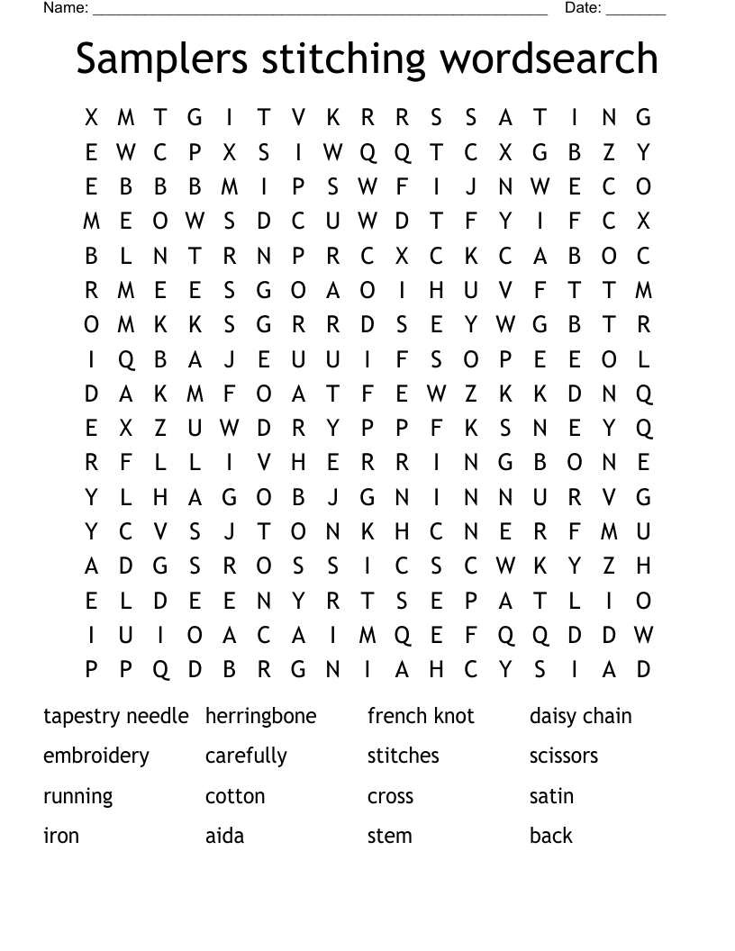Samplers stitching wordsearch