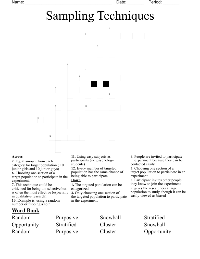 Sampling Techniques  Crossword