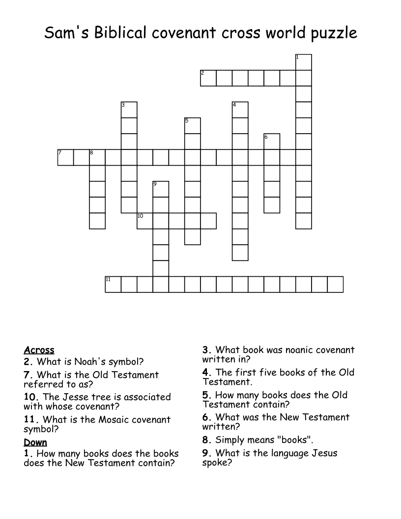 Sam's Biblical covenant cross world puzzle  Crossword