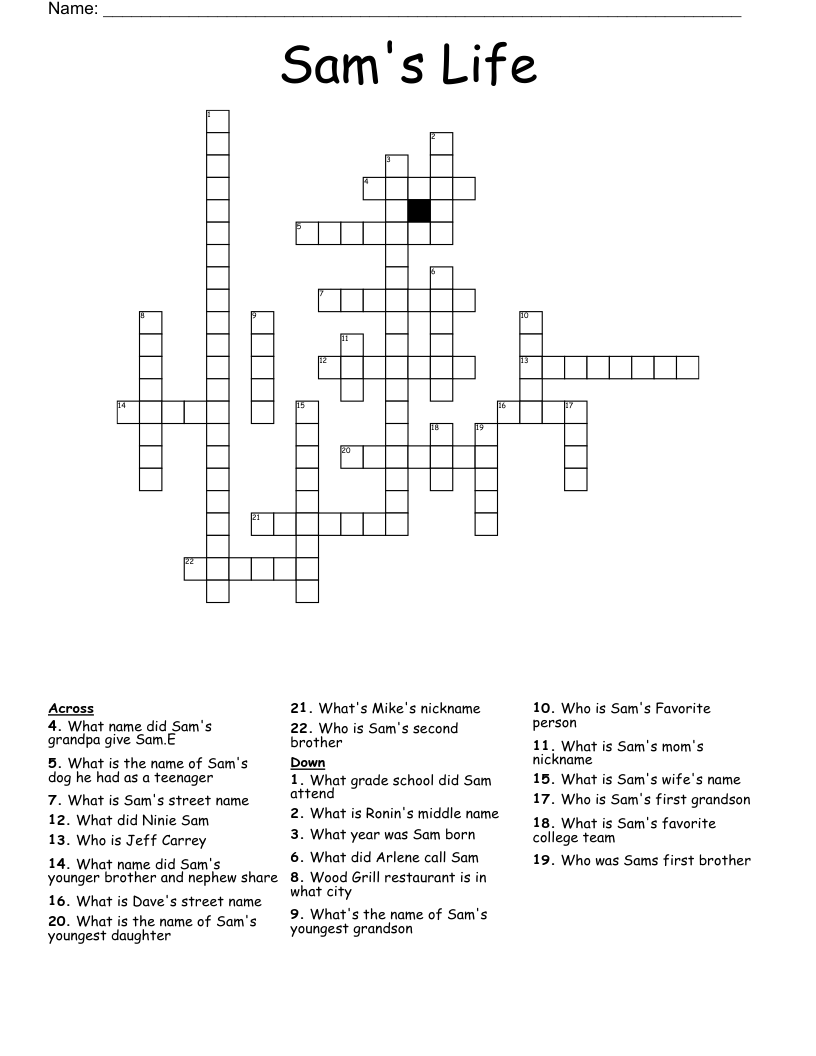 Sam's Life Crossword