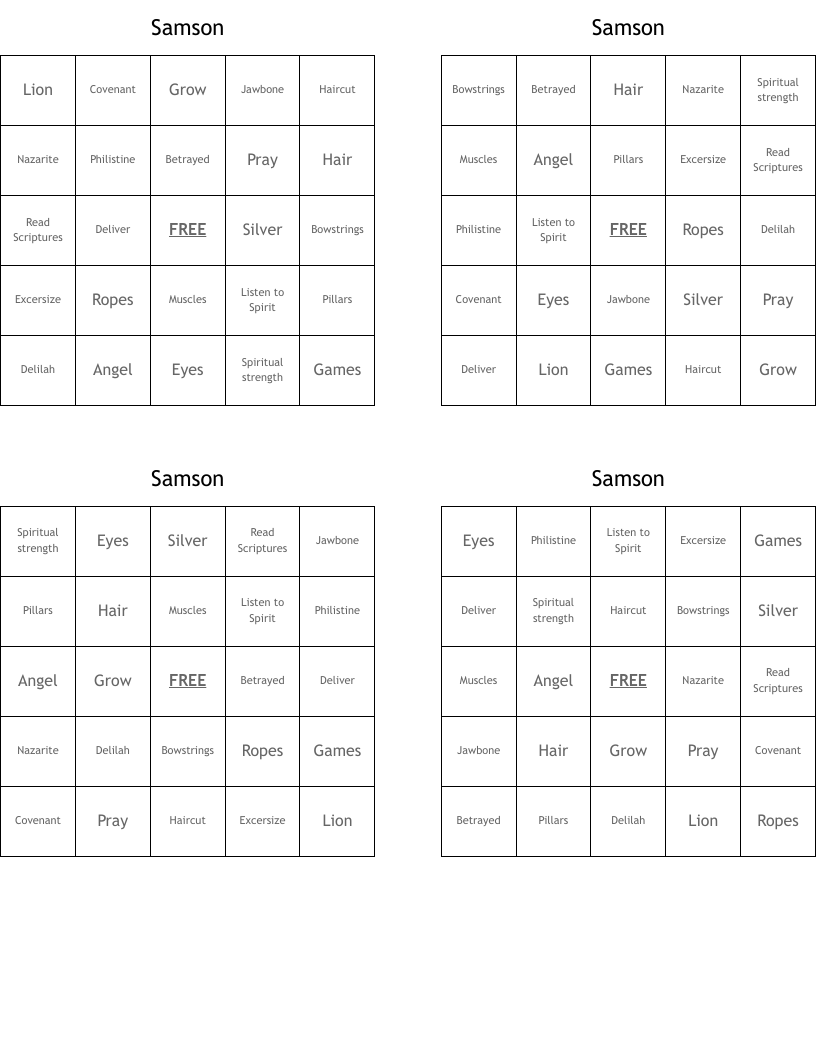 Samson Bingo Cards