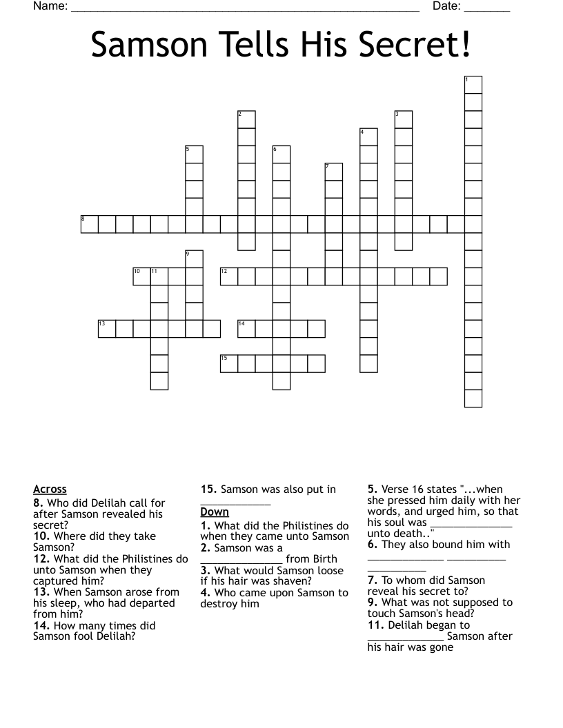 Samson Tells His Secret! Crossword
