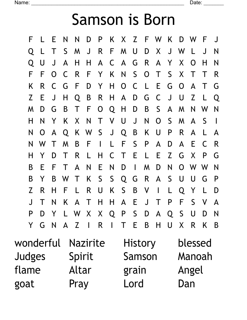 Samson is Born Word Search