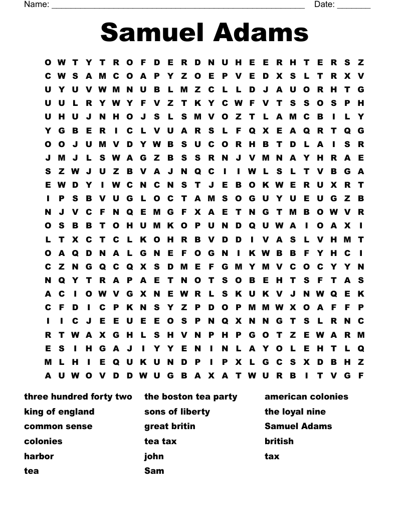 Samuel Adams Word Search